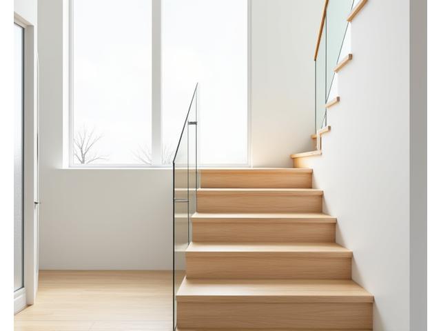Sleek modern floating staircase with minimalist glass railing for open concept spaces
